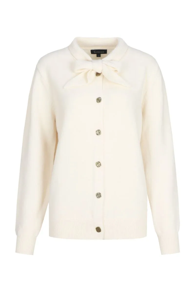 G-maxx Liora Knitting Cardigan, wit gebreid wollen vest met knoopsluiting